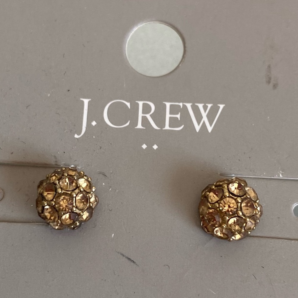 JCrew stud rhinestone earrings NWT gold color